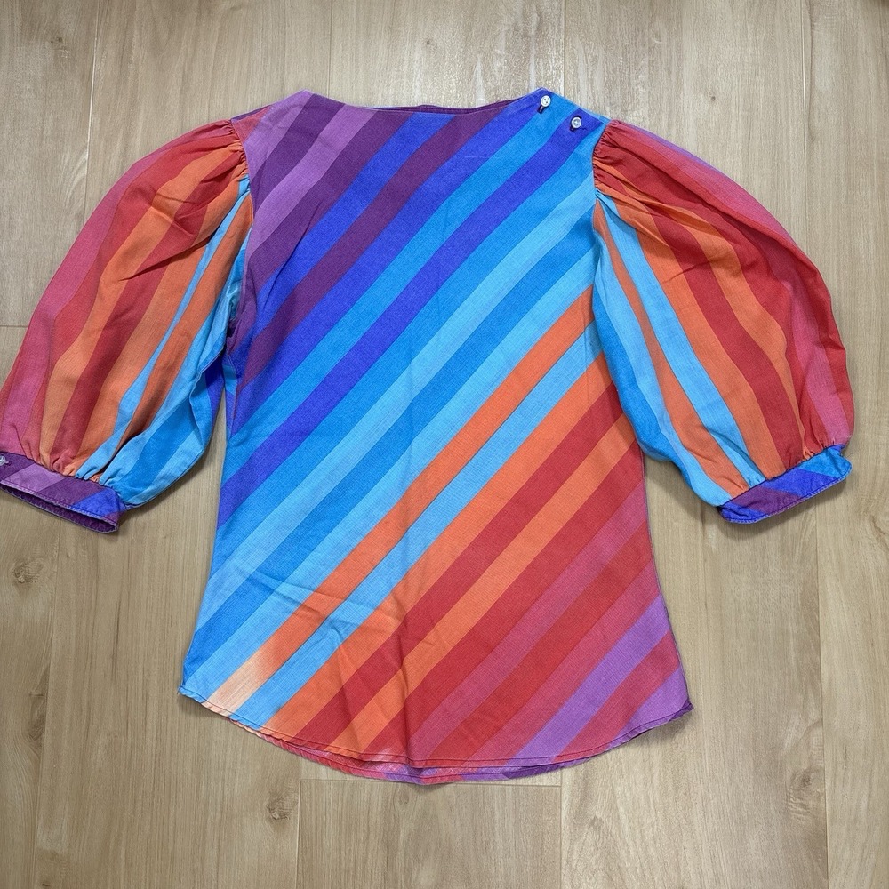 Vintage 80s Women's Striped Blouse Small Multicolor SNL The Culps Retro USA Made